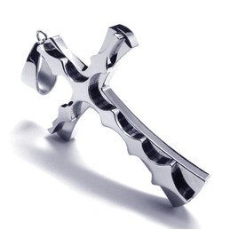 Fashion Corrugation Titanium Cross Pendant - Free Chian