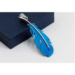 Popular Mens Blue Feather-Shaped Titanium Pendant - Free Chain