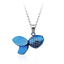 Blue Goldfish Titanium Pendant - Free Chain