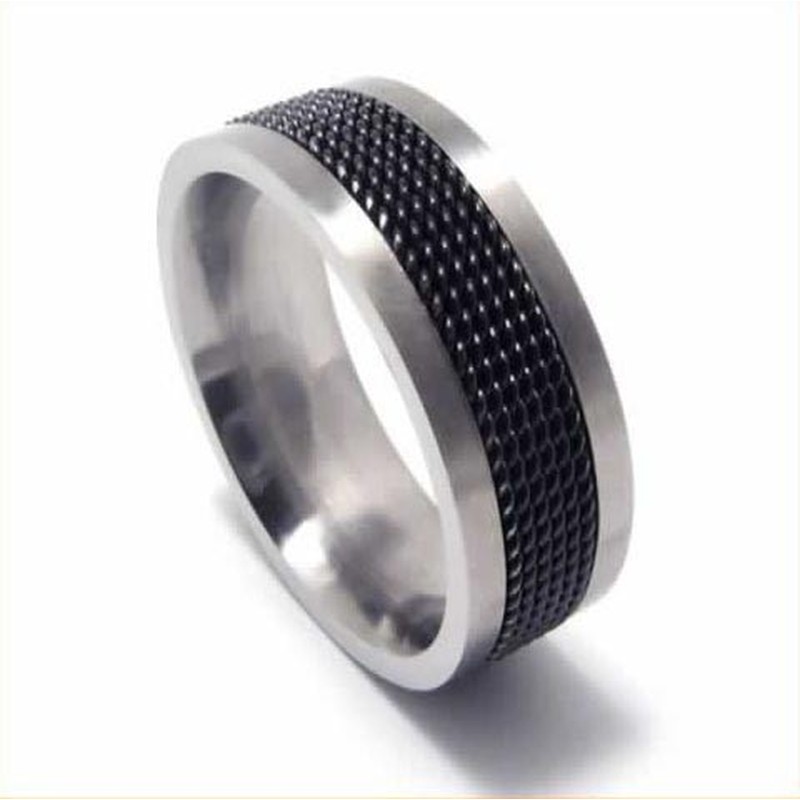 Meshed Mens 7mm Black Titanium Ring
