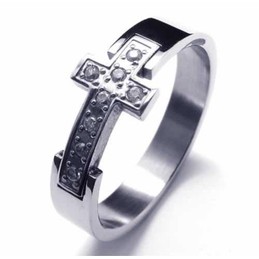 8mm Cross Diamond Unisex Titanium Band Ring