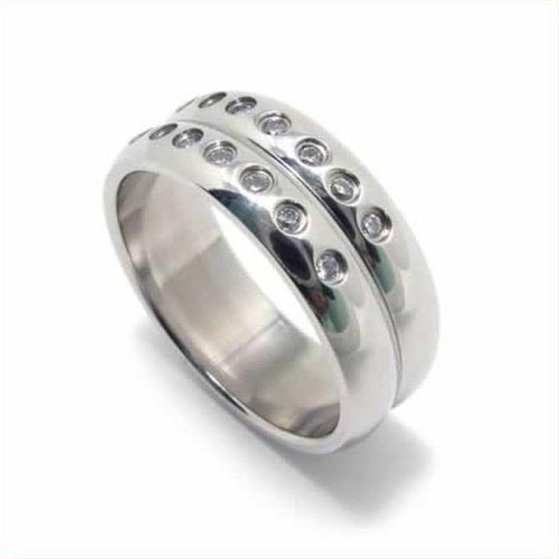 Diamond set 8mm Titanium Inlaid Court Band Ring