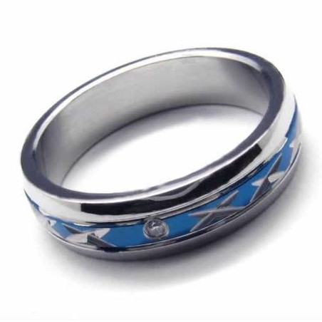 Diamond set 5mm Blue Titanium Inlaid Ring