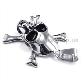 Titanium Crossed Boned Skull Pendant - Free Chain 19151