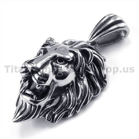 Titanium Lion Head Pendant - Free Chain 19156