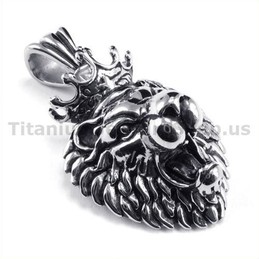 Titanium Lion King Head Pendant - Free Chain 19157