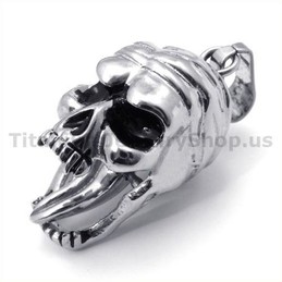 Titanium Skull Design Pendant with Movable Tongue - Free Chain 19233
