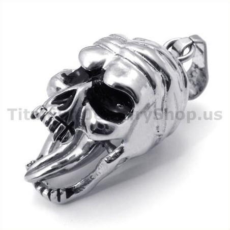 Titanium Skull Design Pendant with Movable Tongue - Free Chain 19233