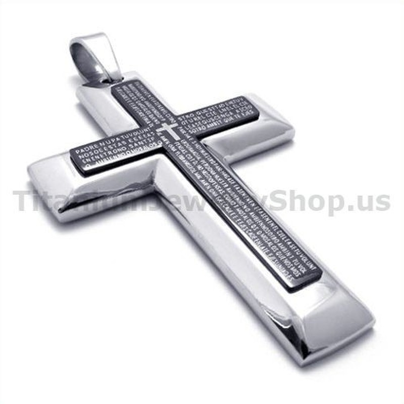 Two Layers Pure Titanium Black Cross Pendant - Free Chain 19300