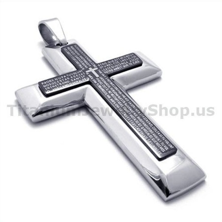 Two Layers Pure Titanium Black Cross Pendant - Free Chain 19300