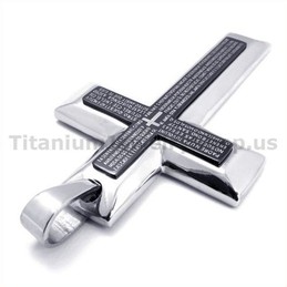 Two Layers Pure Titanium Black Cross Pendant - Free Chain 19300
