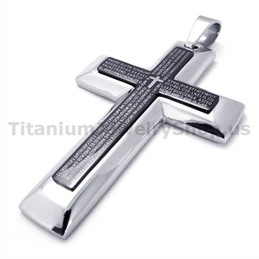 Two Layers Pure Titanium Black Cross Pendant - Free Chain 19300