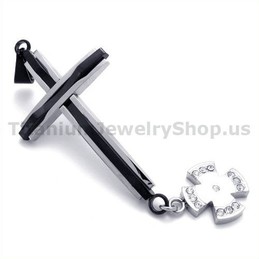 Black Cross Titanium Pendant with Diamonds - Free Chain 19343