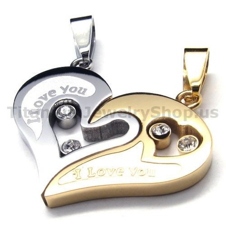 Sweetheart Titanium Lovers Pendants with Diamonds-Free Chains 17494