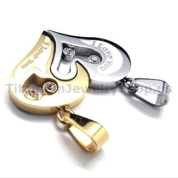 Sweetheart Titanium Lovers Pendants with Diamonds-Free Chains 17494