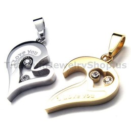 Sweetheart Titanium Lovers Pendants with Diamonds-Free Chains 17494
