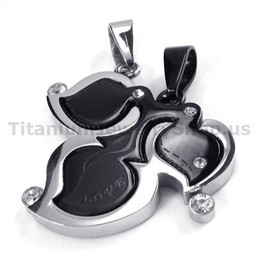 Maple Leaf Titanium Lovers Pendants with Diamonds-Free Chains 19089