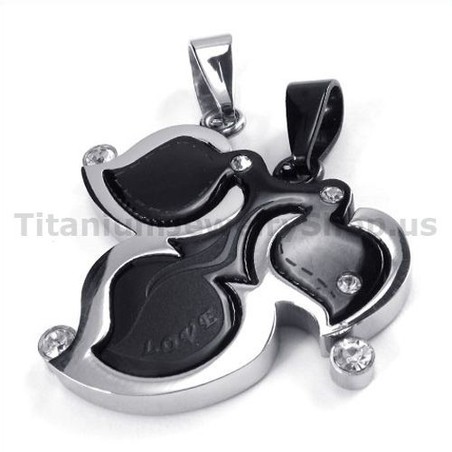 Maple Leaf Titanium Lovers Pendants with Diamonds-Free Chains 19089