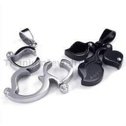 Maple Leaf Titanium Lovers Pendants with Diamonds-Free Chains 19089