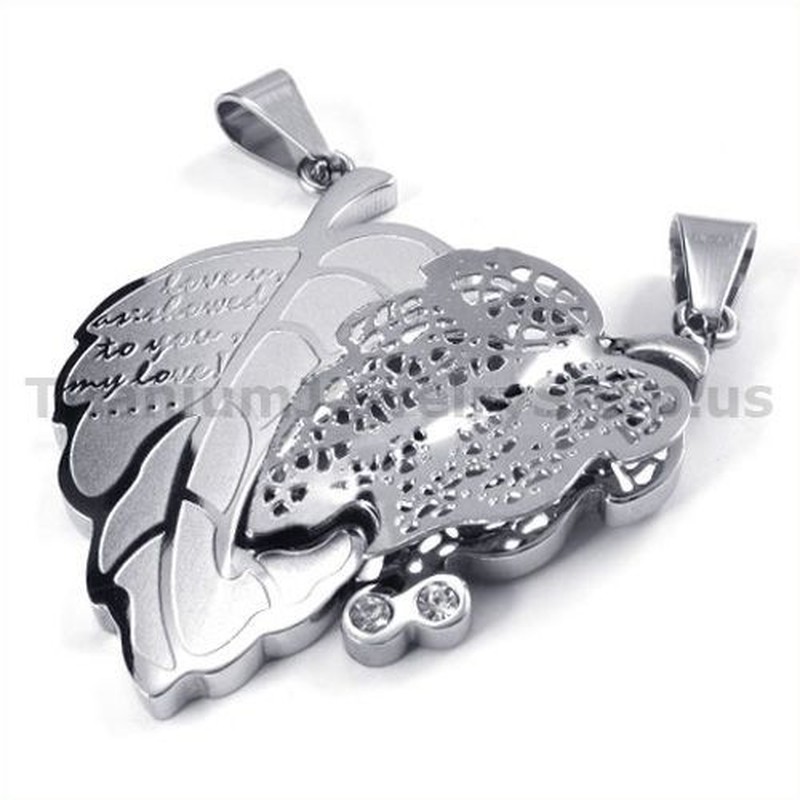 "Love You" Titanium Lovers Pendants with Diamonds-Free Chains 19093