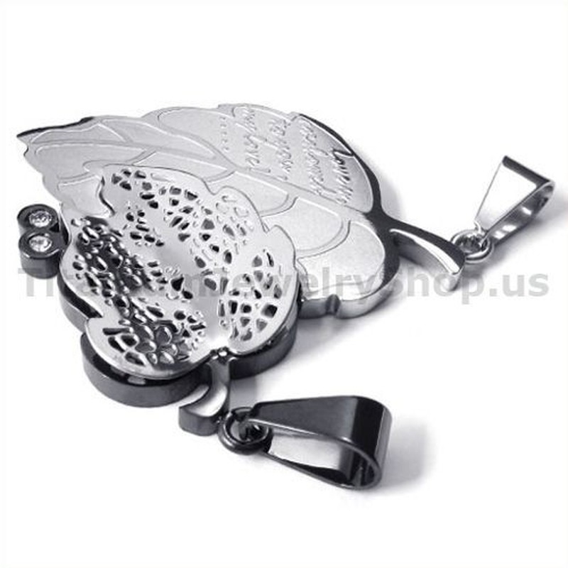 "Love You" Titanium Lovers Pendants with Diamonds-Free Chains 19094