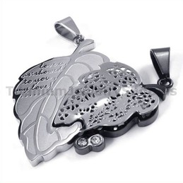 "Love You" Titanium Lovers Pendants with Diamonds-Free Chains 19094
