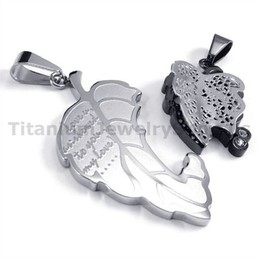 "Love You" Titanium Lovers Pendants with Diamonds-Free Chains 19094