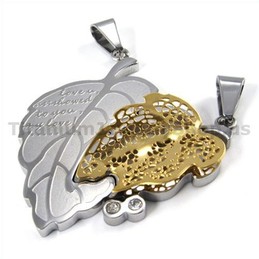 "Love You" Titanium Lovers Pendants with Diamonds-Free Chains 19095