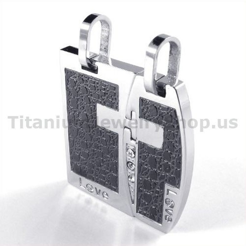 Love Black Titanium Lovers Pendants with Diamonds-Free Chains 19097