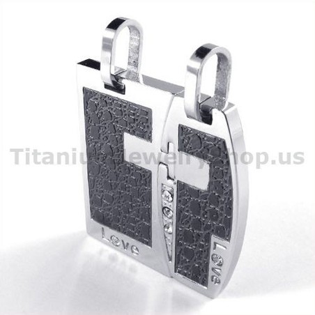 Love Black Titanium Lovers Pendants with Diamonds-Free Chains 19097