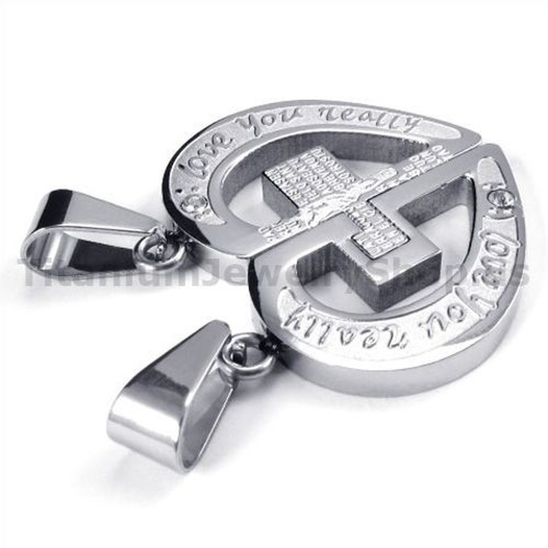 "Love You Really" Titanium Lovers Pendants with Diamond-Free Chains 19099
