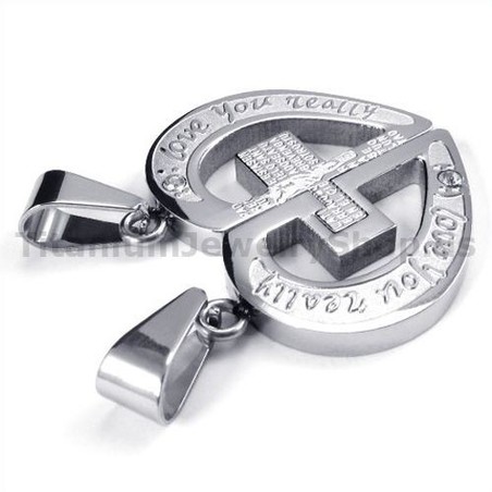 "Love You Really" Titanium Lovers Pendants with Diamond-Free Chains 19099