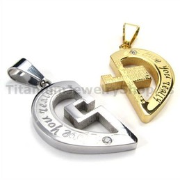 "Love You Really" Gloden Titanium Lovers Pendants with Diamond-Free Chains 19