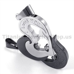 Sweetheart and Cross Black Titanium Lovers Pendants with Diamonds-Free Chains 19108