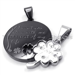 Four Leaves Clover Black Titanium Lovers Pendants-Free Chains 19119
