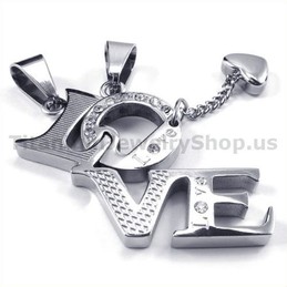 "LOVE" Titanium Lovers Pendants with Diamonds-Free Chains 19121