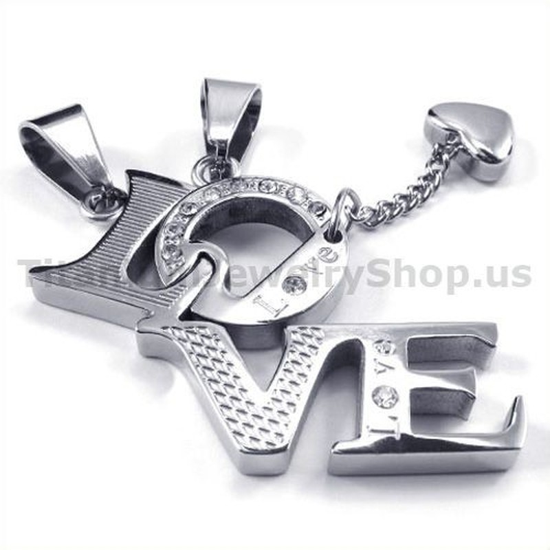 "LOVE" Titanium Lovers Pendants with Diamonds-Free Chains 19121