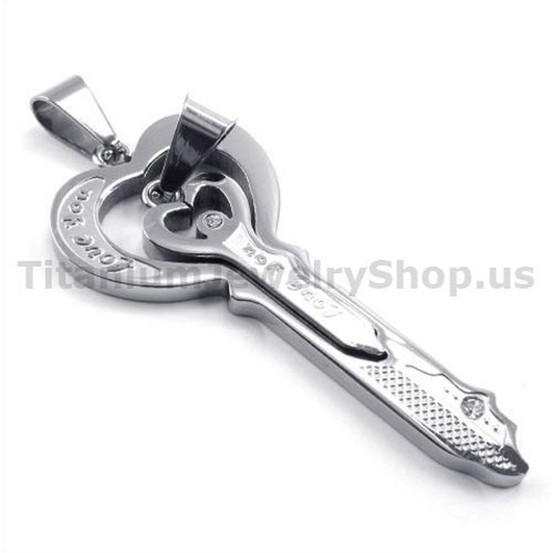 Love Titanium Lovers Key Pendants-Free Chains 19122
