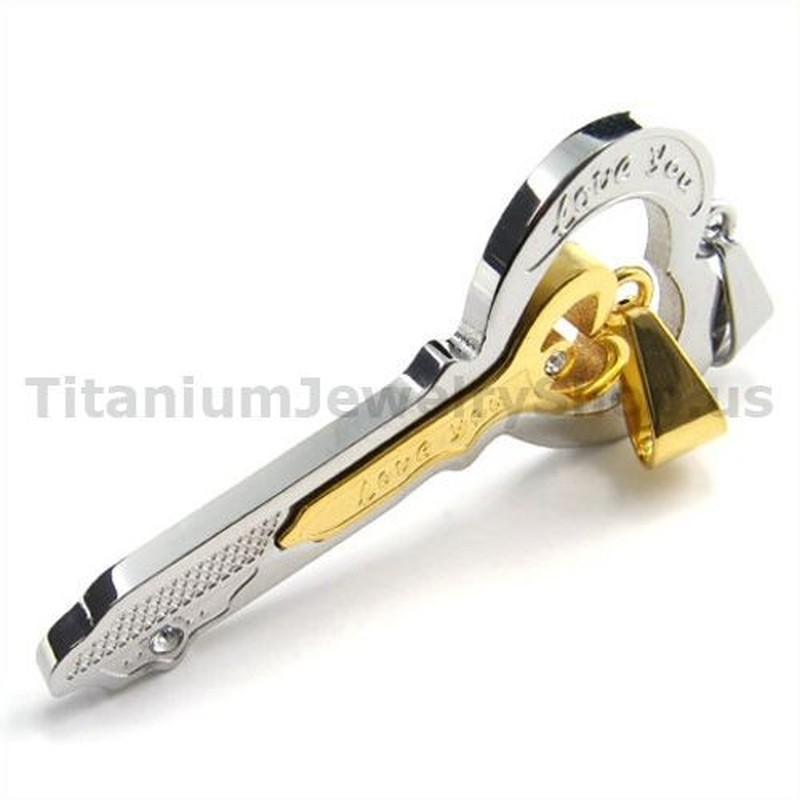 Gloden Titanium Lovers Key Pendants-Free Chains 19124