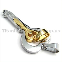 Gloden Titanium Lovers Key Pendants-Free Chains 19124