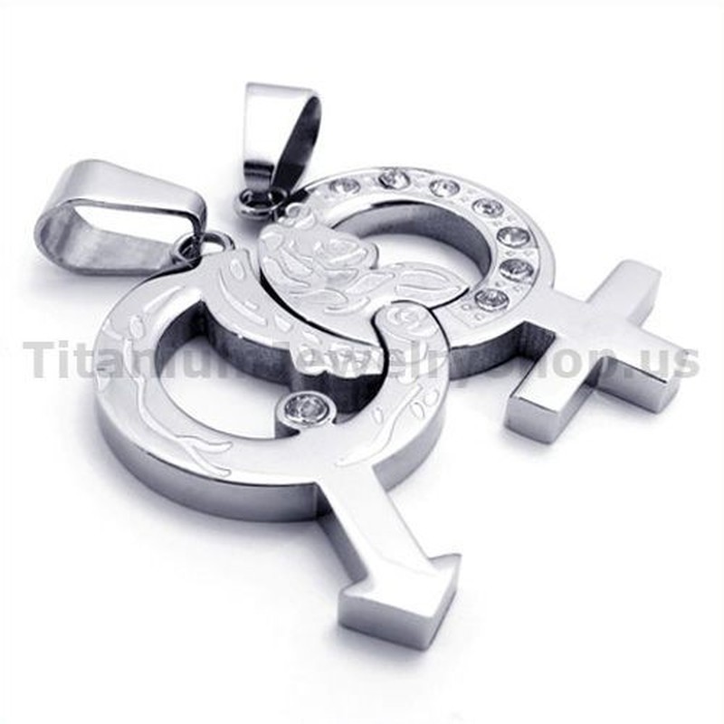 Titanium Lovers Pendants with Diamonds-Free Chains 19337