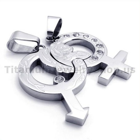 Titanium Lovers Pendants with Diamonds-Free Chains 19337