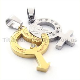 Titanium Lovers Gloden Pendants with Diamonds-Free Chains 19339