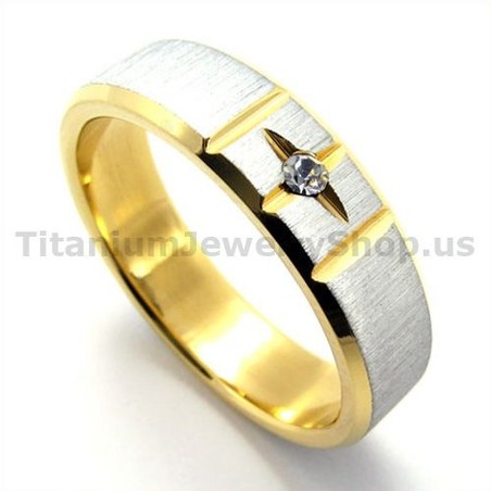 Gloden Cross Titanium Ring with Diamond 19277