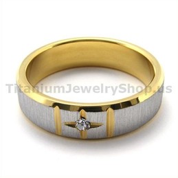 Gloden Cross Titanium Ring with Diamond 19277