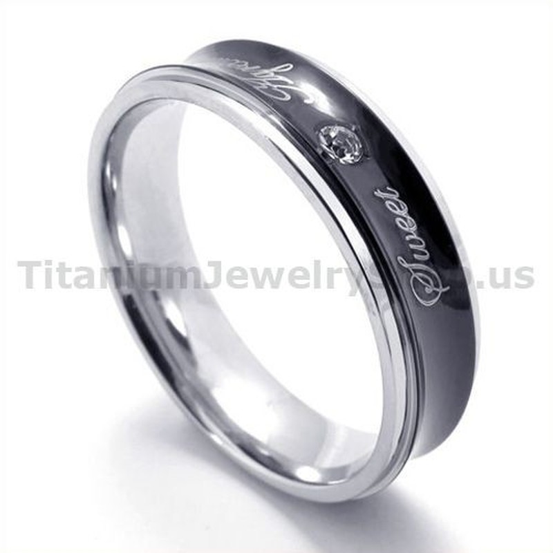 Sweetheart Black Titanium Ring with Diamond 19307