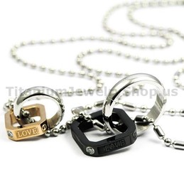 Lovers Titanium Pendants with Diamonds Valentine's Day Gifts - Free Chains