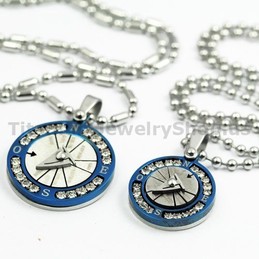Compass Lovers Titanium Pendants with Diamonds Valentine's Day Gifts - Free Chains