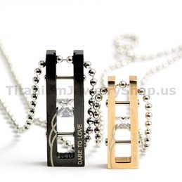 "DARE TO LOVE" Lovers Titanium Pendants with Diamonds Valentine's Day Gifts - Free Chains