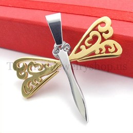 gold wings dragonfly titanium cross pendant 19454